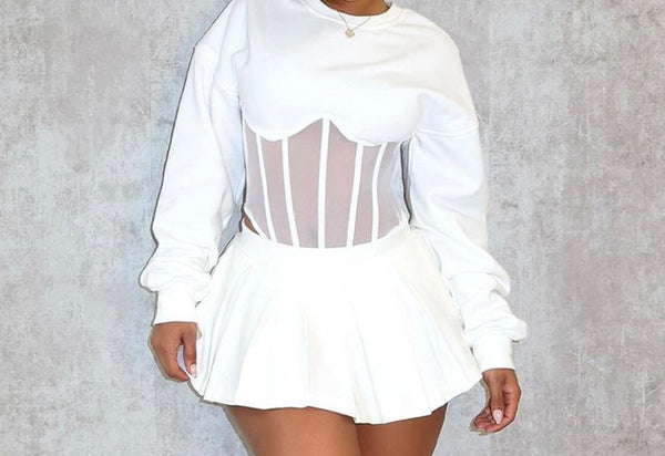 Women Mesh Patchwork Fashion Full Sleeve Top