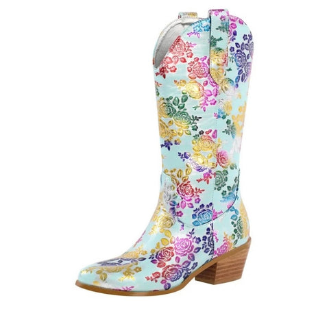 Women Floral Fashion Western Boots