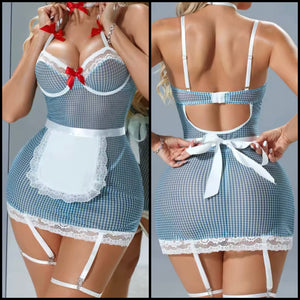 Women Sexy Sleeveless Choker Bow Mesh Lingerie Set