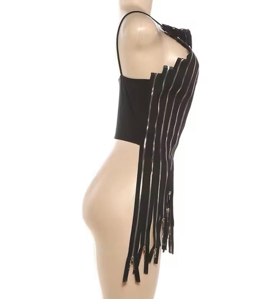 Women Fashion Sleeveless Black Zipper Top