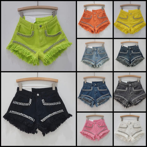 Women Ripped Rivet Fashion Denim Shorts