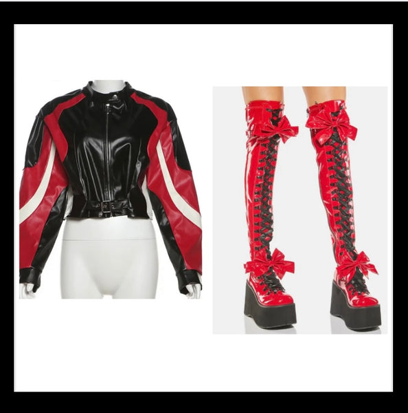 Women Fashion Red Bow Lace Up Platform Over The Knee Boots