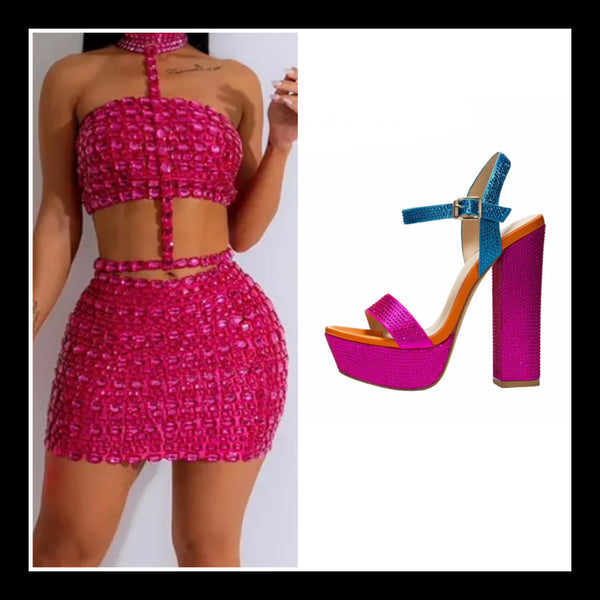 Women Fashion Bling Color Patchwork Platform Ankle Strap Sandals