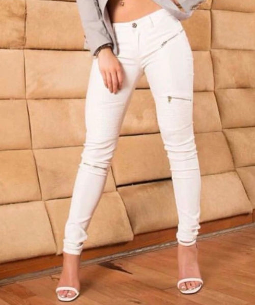 Women Fashion PU Zipper Pants