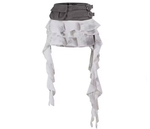 Women Sexy Fashion Buckled Color Patchwork Ruffled Skirt