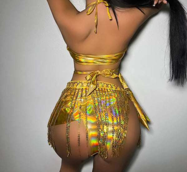 Women Sexy Metallic Sequins Bikini Cover Up Set