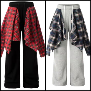 Women Fashion Plaid Patchwork Sweatpants