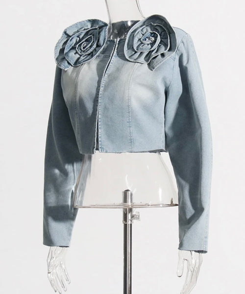 Women Rose Fashion Denim Jacket