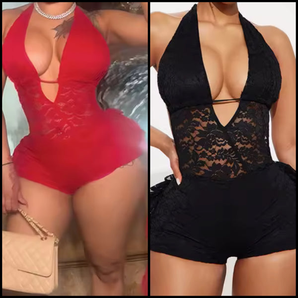 Women Lace Halter Sleeveless Sexy Romper