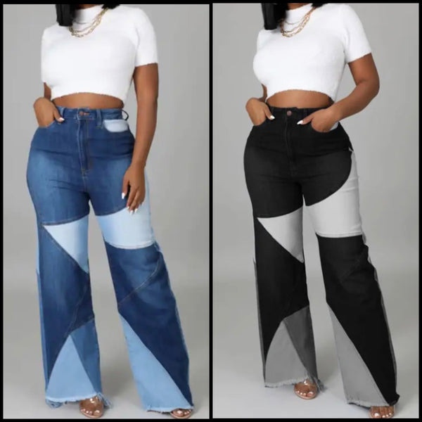 Women Color Patchwork Fashion Denim Pants