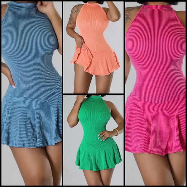 Women Sexy Sleeveless Ribbed Pleated Dress