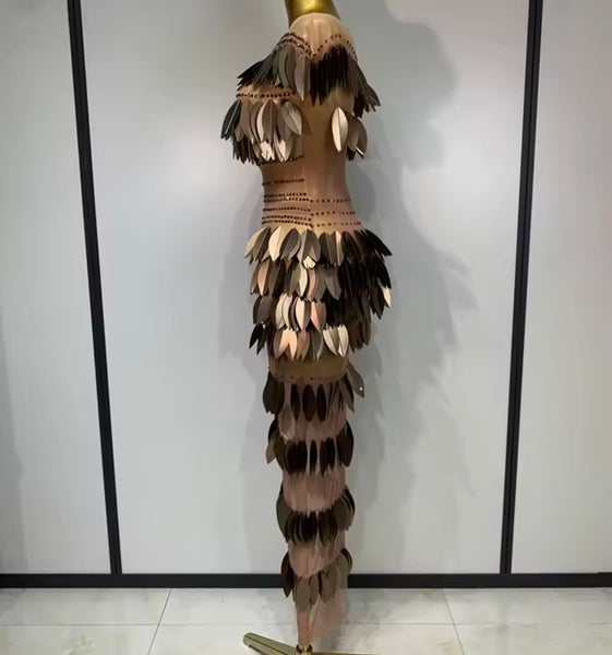 Women Sexy Sleeveless Sequins Rhinestone Mesh Maxi Dress