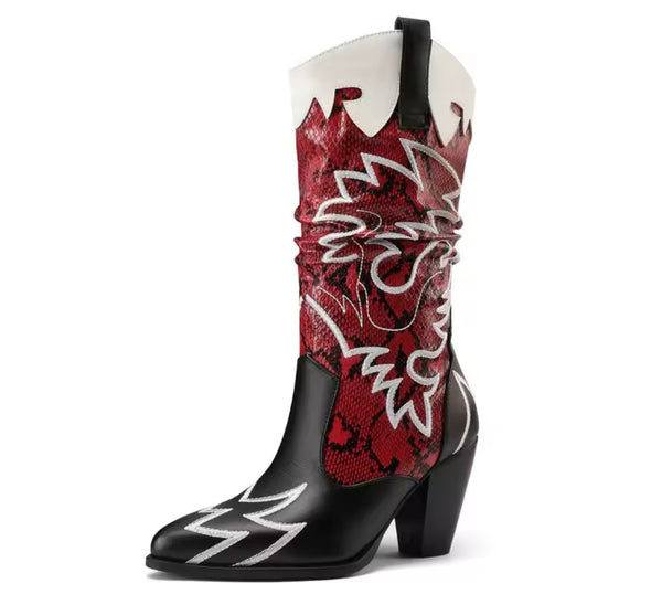 Women Fashion Color Animal Print Faux Leather Western Boots