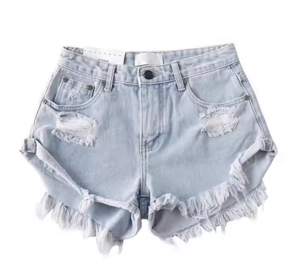 Women Fashion Ripped Denim Mini Shorts