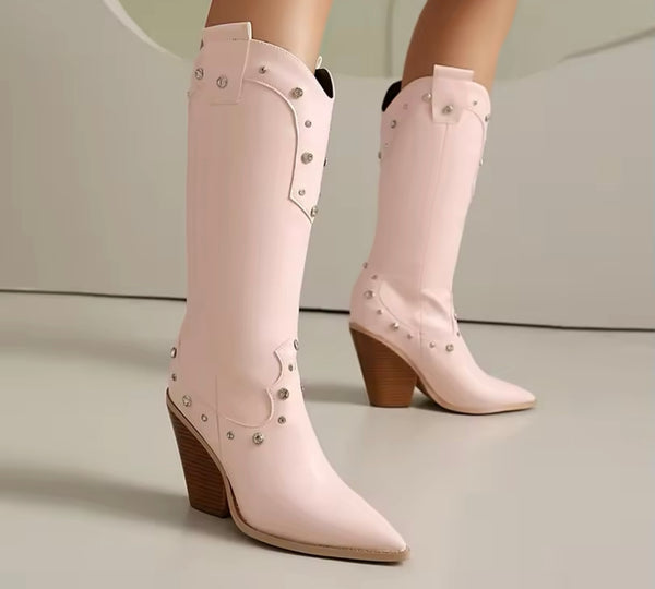 Women Fashion Bling Faux Leather Knee High Western Boots