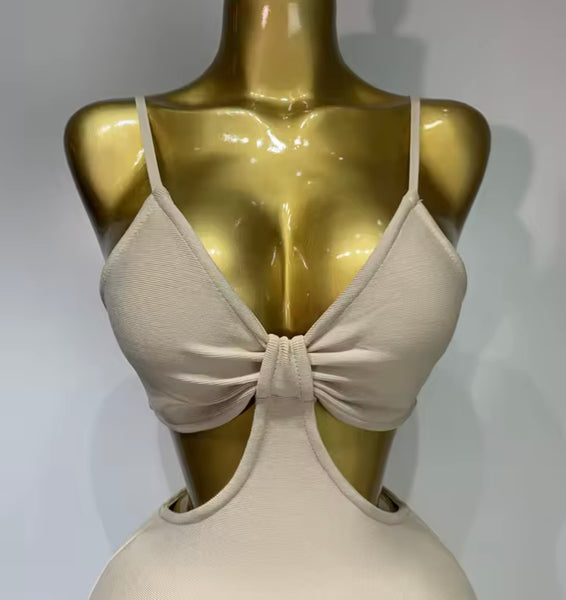 Women Sexy Sleeveless Khaki Cut Out Bandaged Maxi Dress