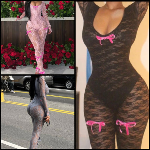 Women Sexy Full Sleeve Bow Lace Jumpsuit