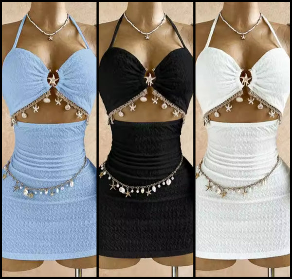 Women Sexy Halter Sleeveless Chain Cut Out Dress