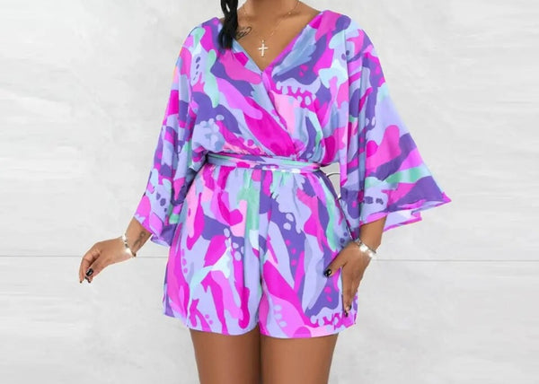 Women Printed Fashion Short Sleeve Romper