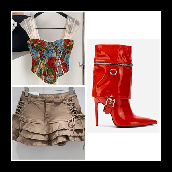 Women Fashion Color Tie Up Ruffled Denim Skirt