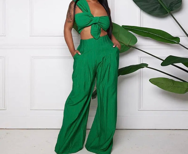 Women Sexy One Shoulder Sleeveless Two Piece Pant Set