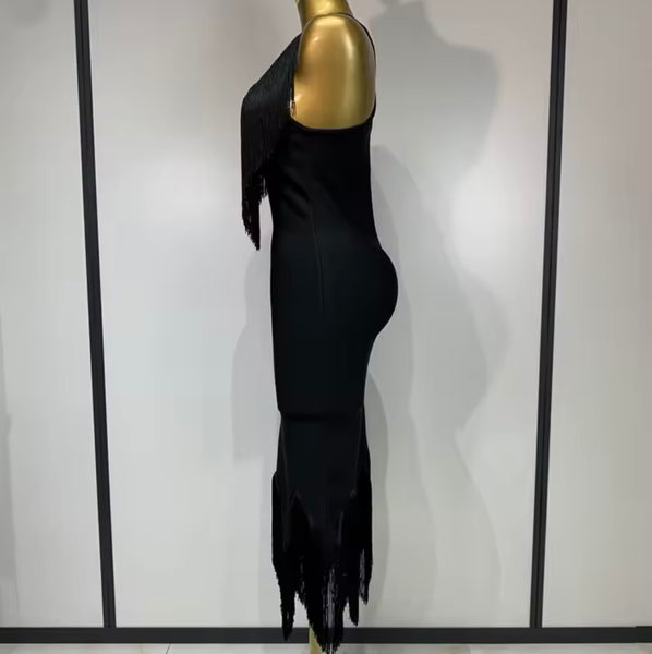 Women Sexy Sleeveless Fringe Tassel Maxi Dress