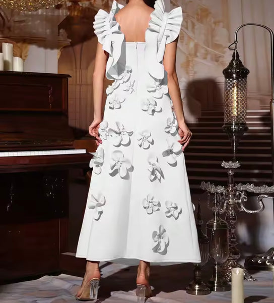 Women Sexy Ruffled Sleeveless 3D Floral Maxi Dress