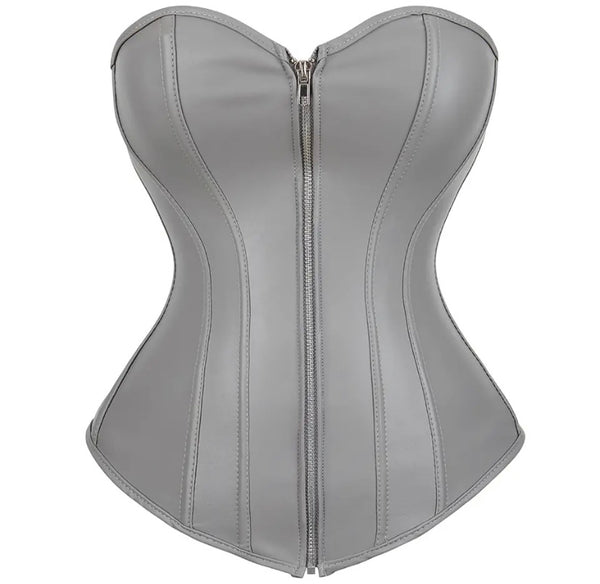 Women Fashion Faux Leather Zipper Strapless Corset Top