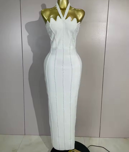 Women Sexy Halter Sleeveless Beaded Maxi Dress
