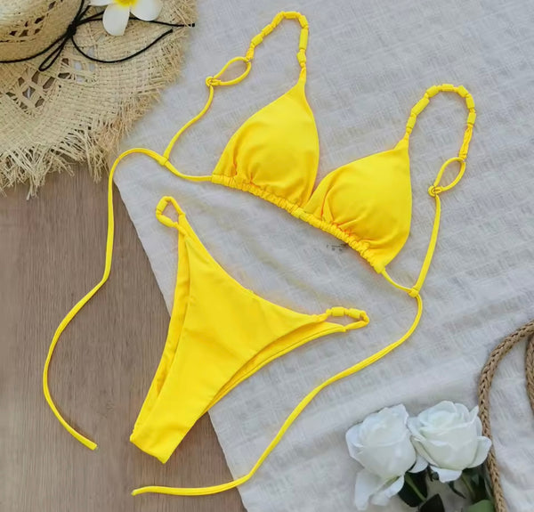 Women Sexy Yellow Bikini Mesh Cover Up Set