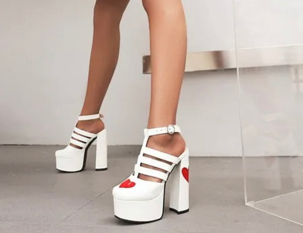 Women Heart Patent Leather Platform Fashion Shoes