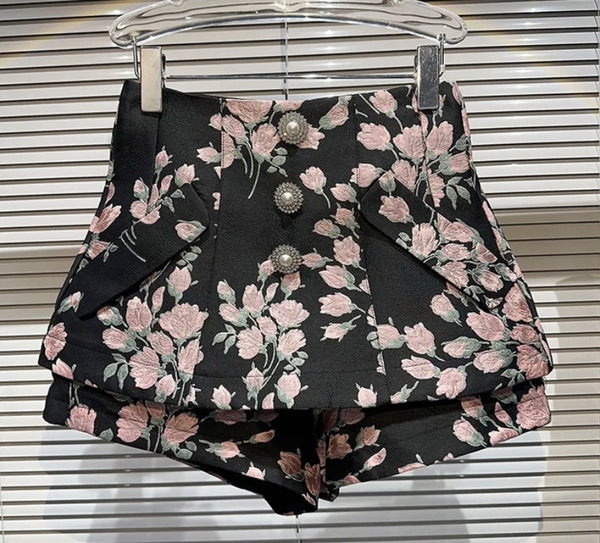 Women Button Floral Fashion Wrap Shorts