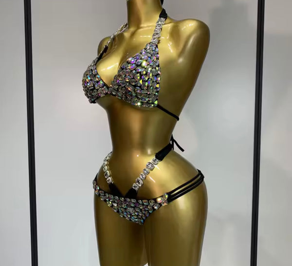 Women Sexy Halter Rhinestone Bikini Swimsuit