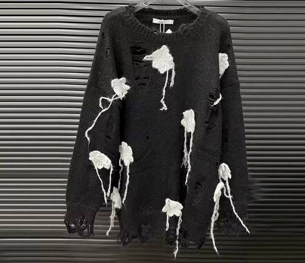 Women Color Fashion Distressed Oversized Sweater Top