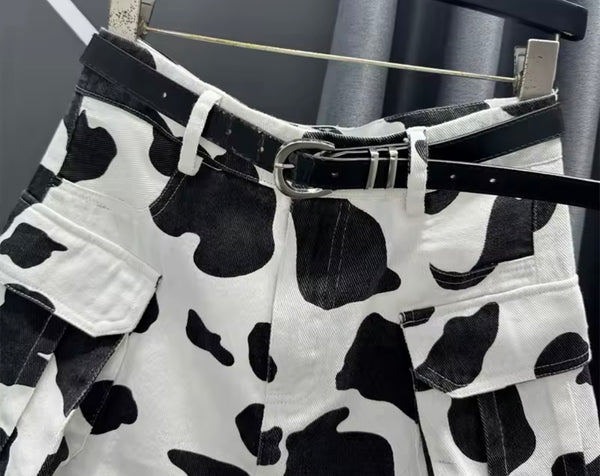Women Fashion B&W Animal Print Denim Skirt