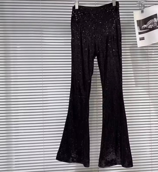 Women Black Sequins Blazer Two Piece Pant Set