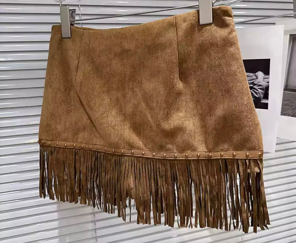 Women Sexy Fashion Suede Fringe Tassel Skirt