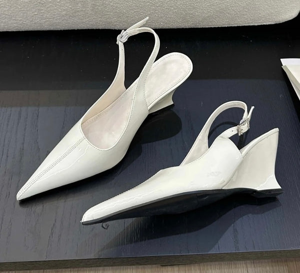 Women Fashion Pointed Toe Patent Leather Platform Shoes