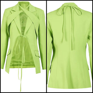 Women Fashion Green Criss Cross Blazer Top