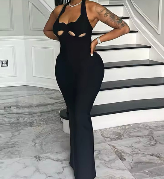 Women Black Sexy Sleeveless Cut Out Maxi Dress