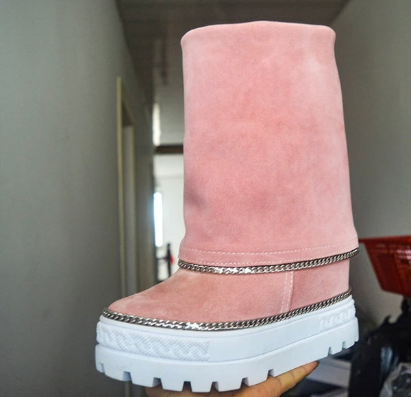 Women Color Fashion Suede Bling Platform Boots