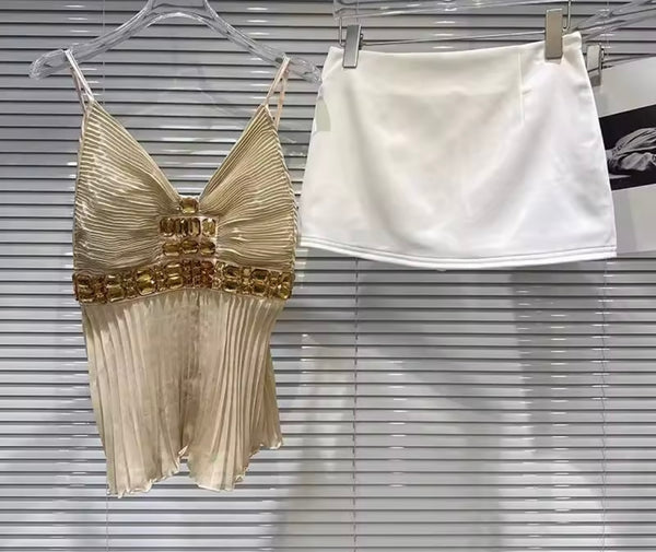 Women Bling Sleeveless Tank Two Piece Sexy Skirt Set