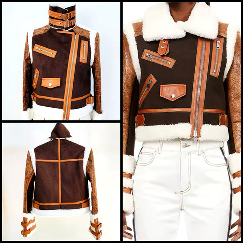 Women Fashion Color Zipper Buckled Jacket