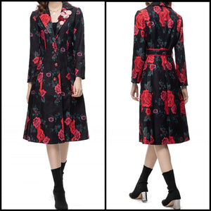 Women Fashion Floral Trench Jacket