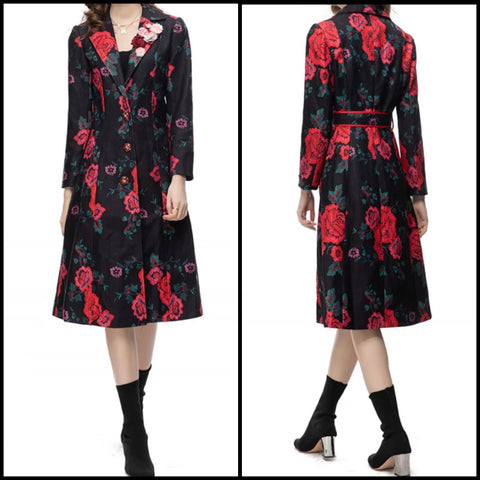 Women Fashion Floral Trench Jacket