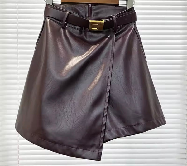 Women Fashion Faux Leather Wrap Shorts