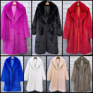 Women Fashion Color Faux Fur Long Coat