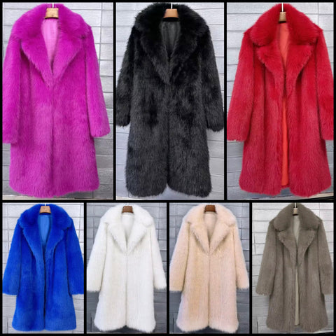 Women Fashion Color Faux Fur Long Coat