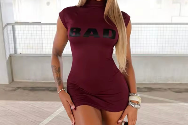 Women Sexy Bad Letter Print Short Sleeve Dress