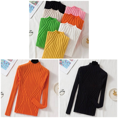 Women Ribbed Full Sleeve Turtleneck Fashion Top